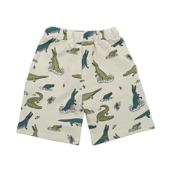 Walkiddy Walkiddy Kinder Shorts GOTS-zertifiziert aus Bio-Baumwolle hellbeige mit Krokodil-Motiv, Blau, – Produktbild 3 von 3