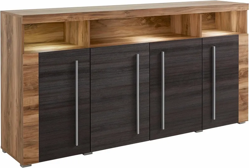 OTTO home Sideboard Roger,Breite 182cm, stilvolle Schrank mit 4 Türen, Kommode mit viel Stauraum, Einlegeböden verstellbar, Braun, – Produktbild 3 von 5