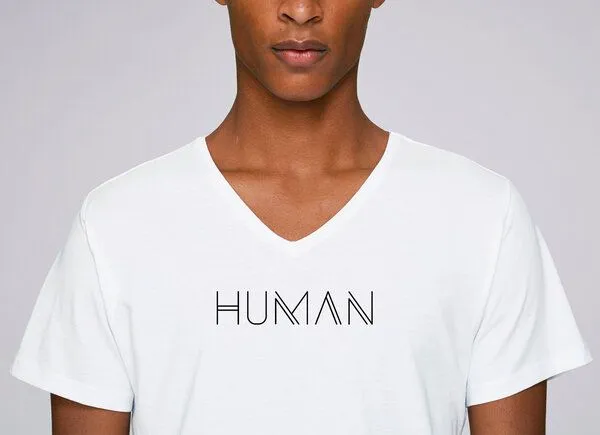 Human Family Human Family Bio Herren V-Neck T-Shirt "Human", Weiss, – Produktbild 3 von 3