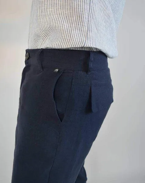 Aatise Aatise Herren Leinenhose im Chino-Stil aus 100% Leinen Zhineau, Blau, – Produktbild 3 von 4