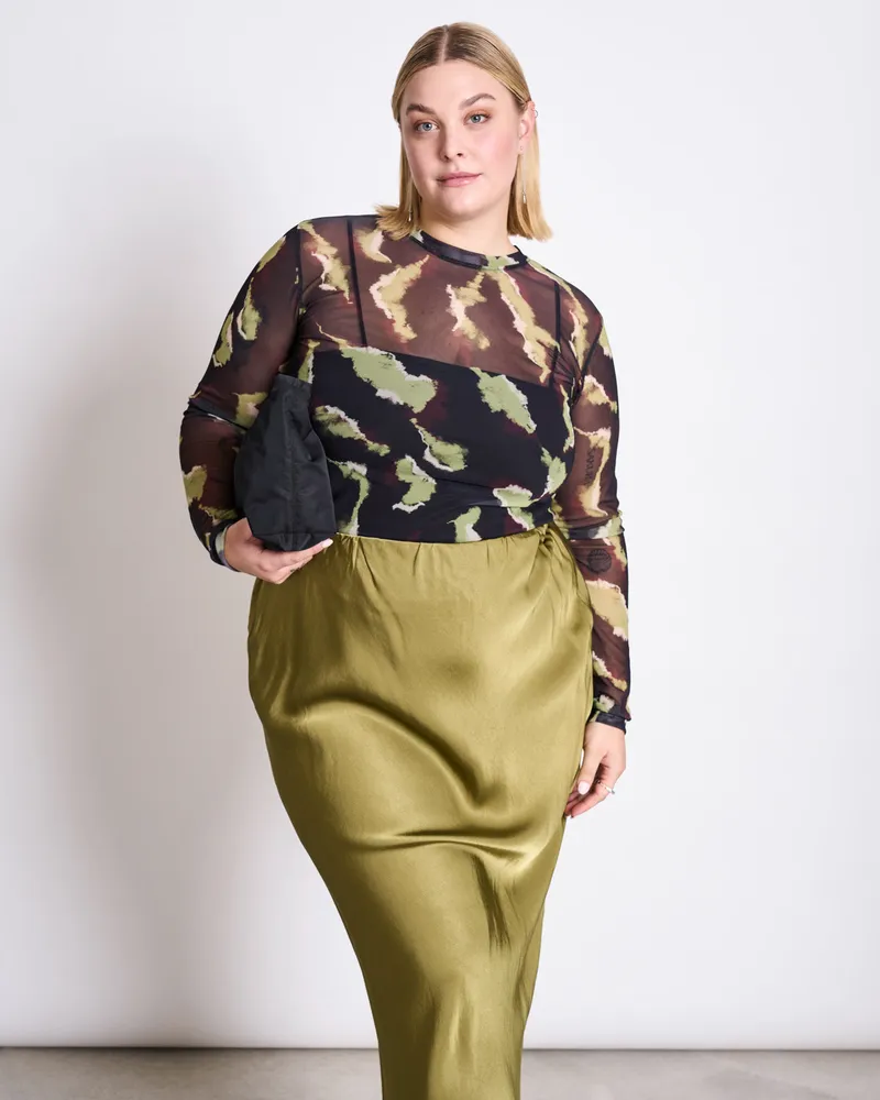 JAN N JUNE JAN N JUNE Damen vegan Mesh Longsleeve Dora Mossfire Grün, Schwarz, – Produktbild 1 von 2