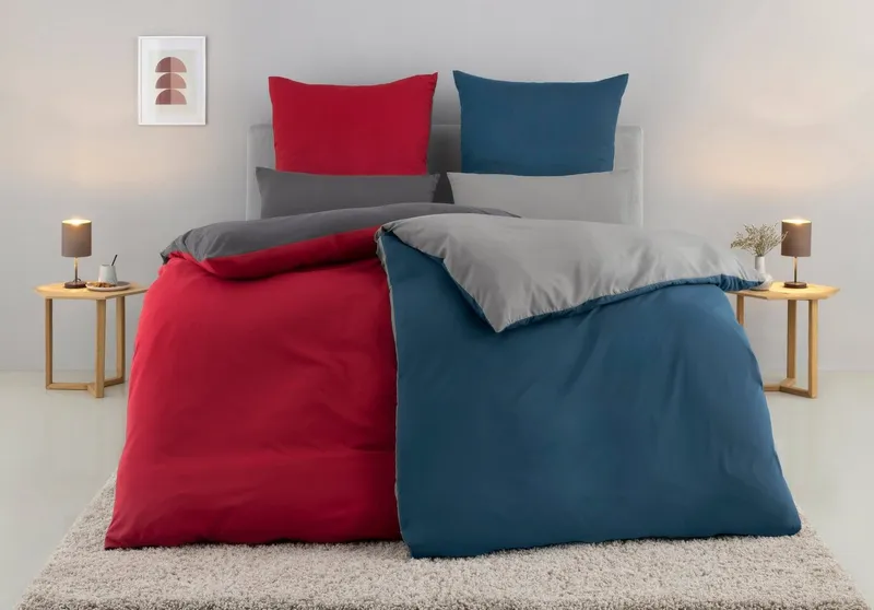 OTTO home Wendebettwäsche Desner2 100% Microfaser, extra weich, allergikerfreundlich, Microfaser, 2 teilig, Premium Qualität, uni, schnell trocknend, pflegeleicht, ab 135x200 cm, Blau|grau, – Produktbild 1 von 7
