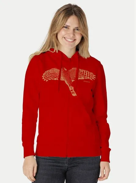 Peaces.bio - handbedruckte Biomode Peaces.bio - handbedruckte Biomode Bio Damen-Zip-Hoodie Sperber, Rot, – Produktbild 3 von 3