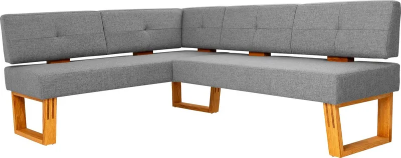 OTTO home Eckbank Ponza Polsterbank, Esszimmerbank, mit Massivholzgestell, Küchenbank in tollen Farben, Breite 201x161 cm, Braun|grau, – Produktbild 2 von 7
