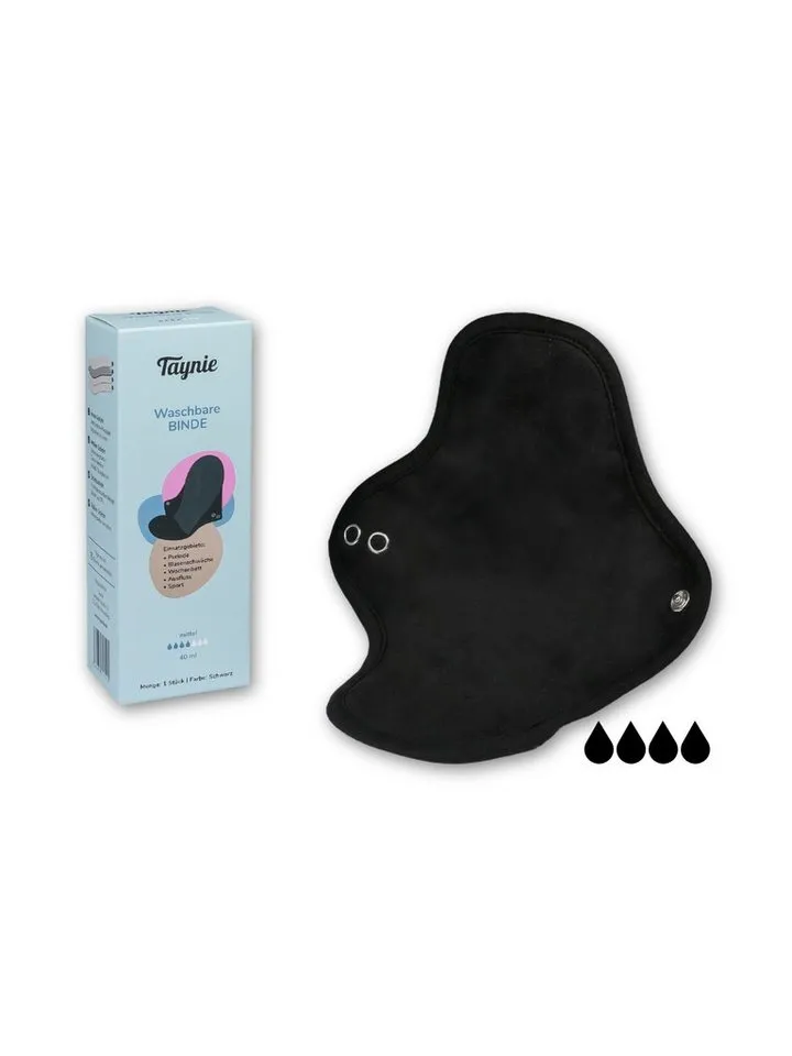 Taynie Taynie Binden Waschbare Binde mittel - wiederverwendbare Stoffbinde mittlere Blutung, Mittelstark, 1-St., Waschbare Binden / Wiederverwendbare Stoffbinden aus Bio-Baumwolle, Schwarz, – Produktbild 1 von 5