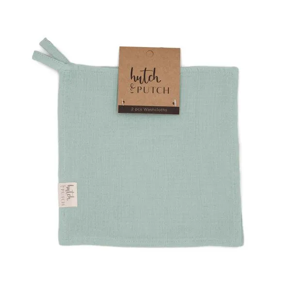 Hutch&Putch Hutch&Putch Musselin Waschlappen 2er Set - Baby Waschtuch - aus 100% Bio Baumwolle - Kuschelweich, Saugfähig und Schnelltrocknend, Aquamarine, – Produktbild 1 von 2