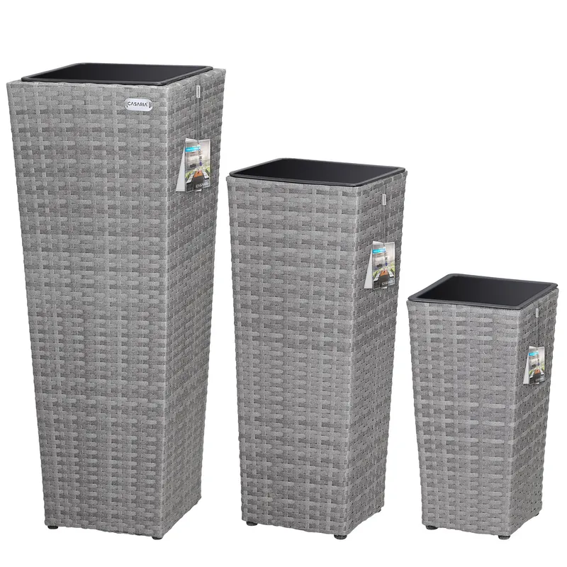 Casaria® Polyrattan Blumentopf 3er-Set Grau, Grau, – Produktbild 1 von 2