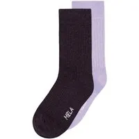 MELA MELA Gerippte Socken 2 Paare aus 100% Bio-Baumwolle, Elderberry melange, krokus, – Produktbild 1 von 1