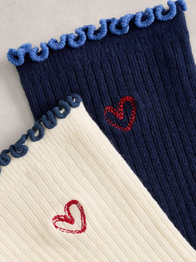 White Stuff 2er-Pack bestickte Socken - 39-41, Natur multi, – Produktbild 2 von 2