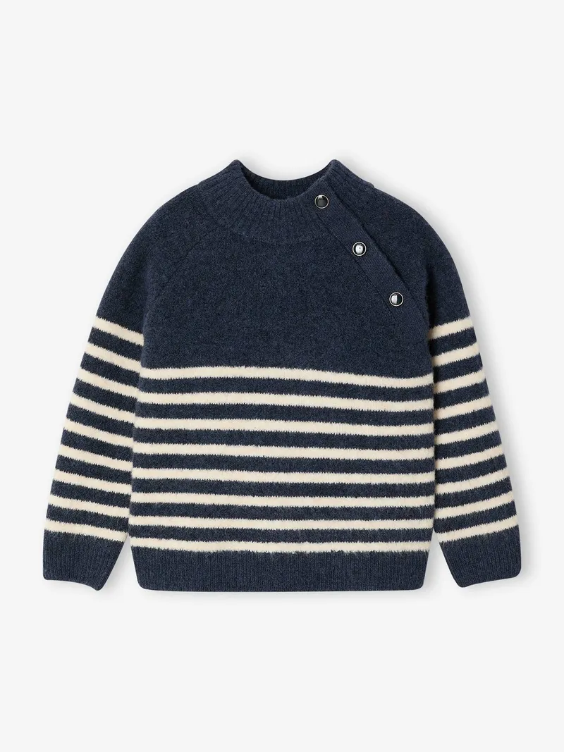 Vertbaudet Pullover mit Zier-Knopfleiste Mädchen 42% Recycling-Polyester GRS-zertifiziert, Marine, – Produktbild 1 von 3