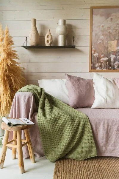 AmourLinen AmourLinen Waffeldecke aus Leinen, Moss grün, – Produktbild 1 von 4