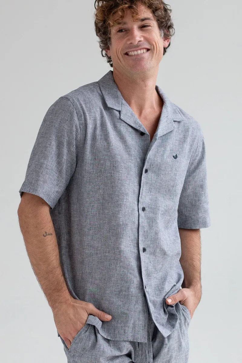 TWOTHIRDS TWOTHIRDS Herren vegan Shirt Olivera Navy Stripes, Dunkelblau, – Produktbild 1 von 2