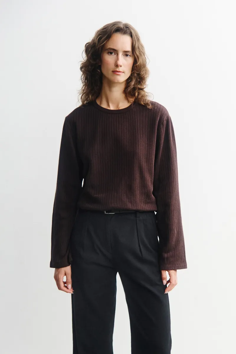 Rotholz Rotholz Damen vegan Langarm Shirt Oversize Braun, Dunkelbraun, – Produktbild 2 von 2