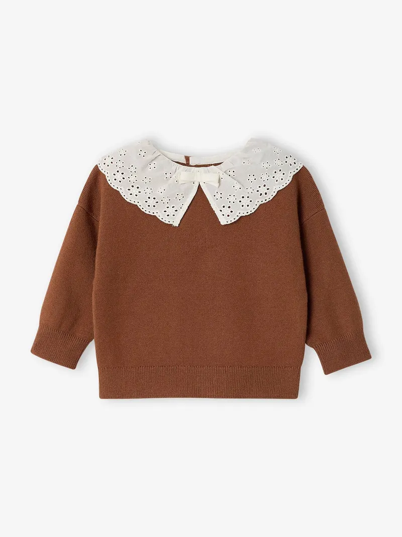 Vertbaudet Vertbaudet Baby Pullover mit Spitzenkragen personalisierbar, Mokka, – Produktbild 2 von 3