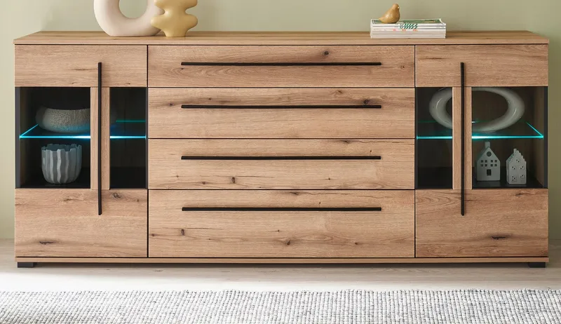 Furn.Design Sideboard Design-D (Anrichte in Evoke Eiche Dekor, 200 x 86 cm), mit Soft-Close-Funktion, Beige, – Produktbild 3 von 5