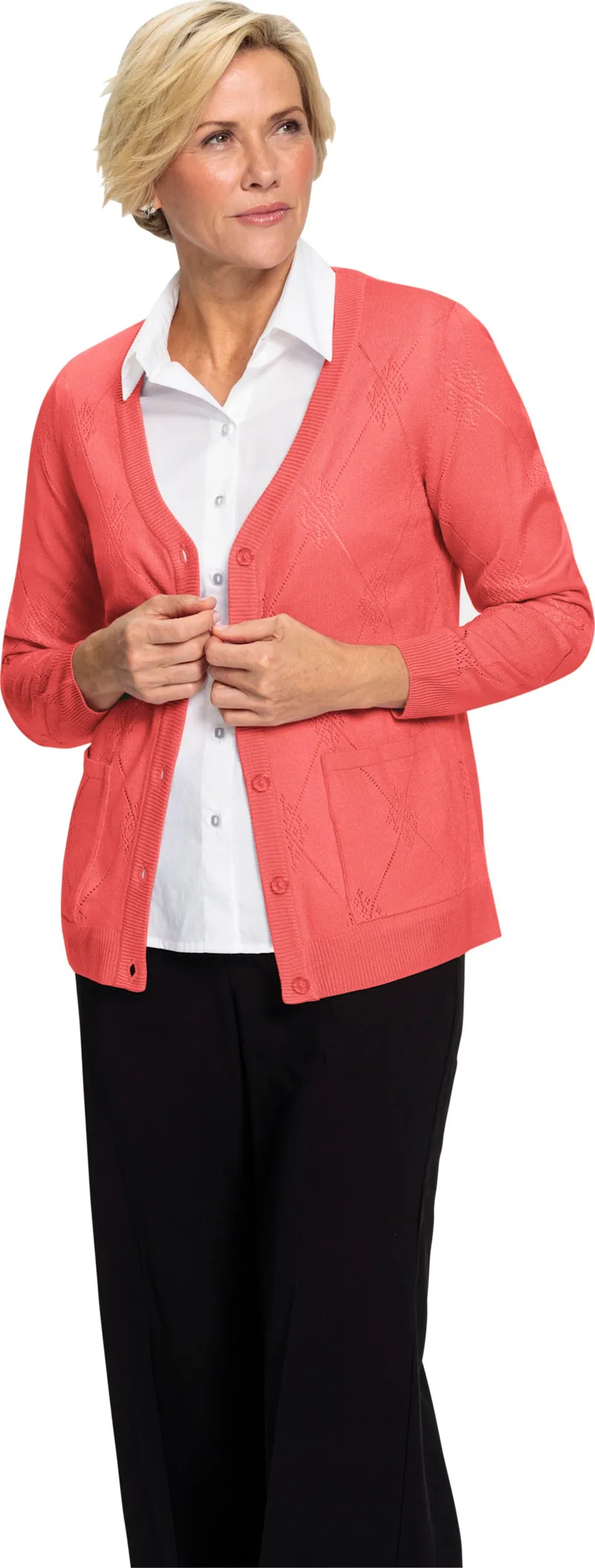 Witt Ajourstrickjacke, Koralle, – Produktbild 2 von 2