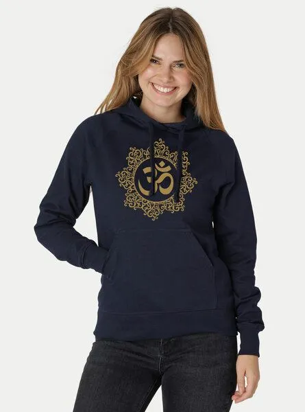 Peaces.bio - handbedruckte Biomode Peaces.bio - handbedruckte Biomode Bio-Damen-Kapuzensweater "Classic-Om", Blau, – Produktbild 2 von 3