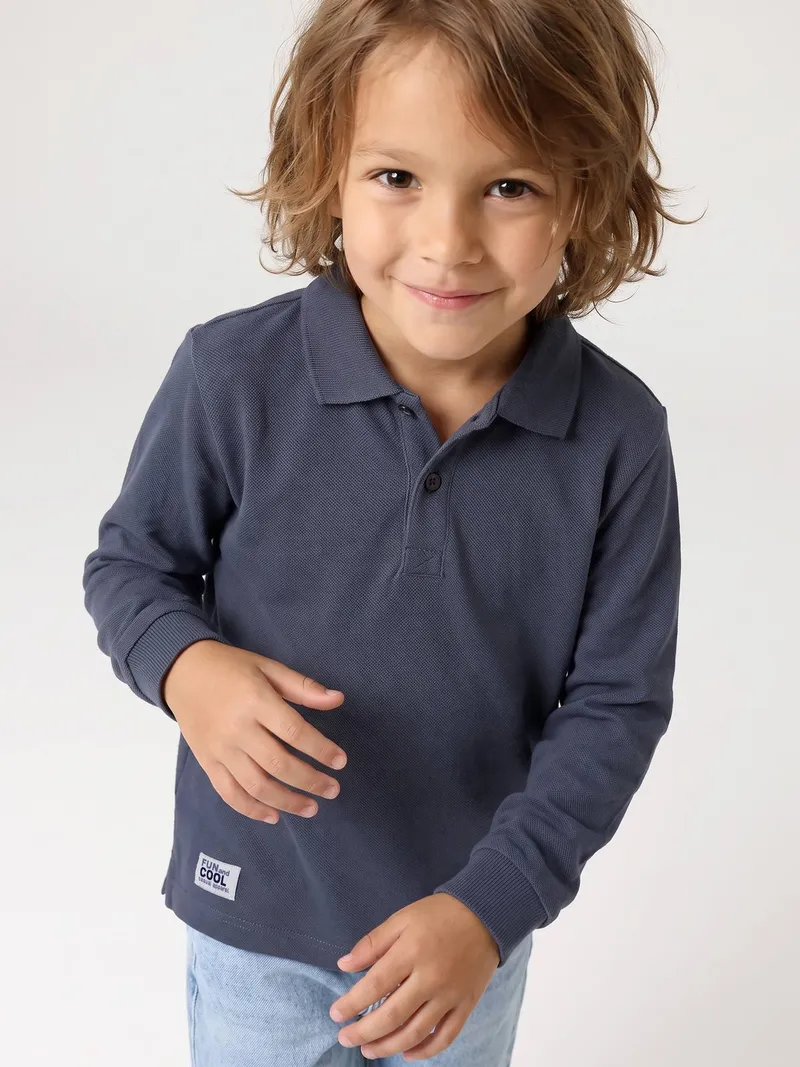 Vertbaudet Jungen Poloshirt personalisierbar, Schieferblau, – Produktbild 2 von 3