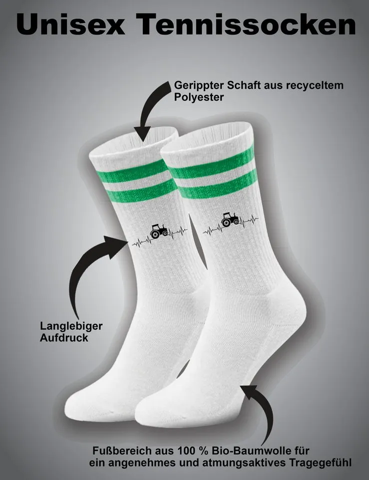 Youth Designz Tennissocken Unisex Socken "Heartbeat Traktor" Aufdruck lustig Geschenk Statement mit verstärkter Verse und Zehenbereich, Grün, – Produktbild 3 von 5