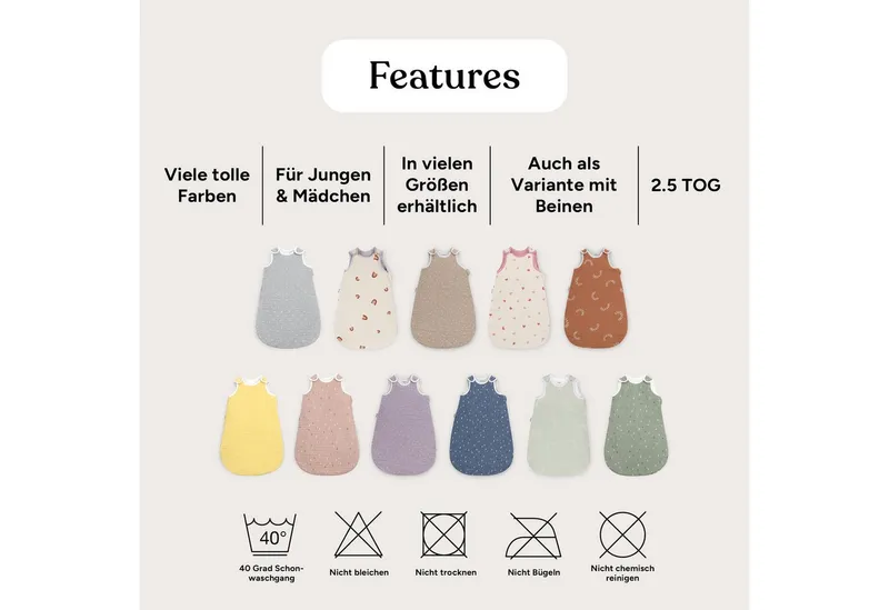 Ehrenkind Babyschlafsack Musselin Ganzjahresschlafsack Rund, 2.5 TOG (mit atmungsaktiver Bio-Baumwolle), für guten Schlaf zu jeder Jahreszeit, Rosé tropfen, – Produktbild 5 von 5