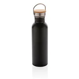 XD Collection XD Collection Moderne Stainless-Steel Flasche mit Bambusdeckel, Schwarz, – Produktbild 1 von 1