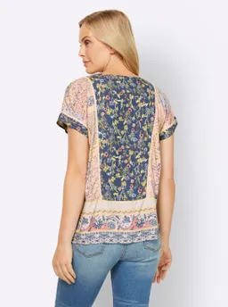 heine Druckbluse jeansblau-hellrosé-bedruckt – Produktbild 1 von 1