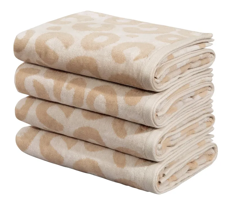 OTTO home Handtuch Set Anna Leopardenmuster, 4-tlg Handtuch-Set, 50x100cm, 100% Baumwolle, Frottiervelours (Set, 4-St), Handtücher, weich, saugstark, Braun, – Produktbild 1 von 8