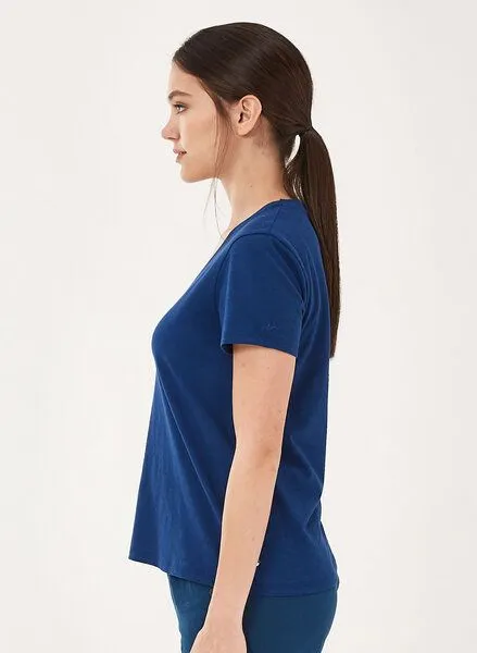ORGANICATION ORGANICATION Basic T-Shirt aus Bio-Baumwolle mit V-Ausschnitt, Navy, – Produktbild 3 von 4