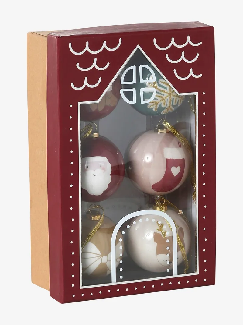 Vertbaudet Vertbaudet Set aus 6 Weihnachtsbaumkugeln aus Holz, Rot, – Produktbild 2 von 3