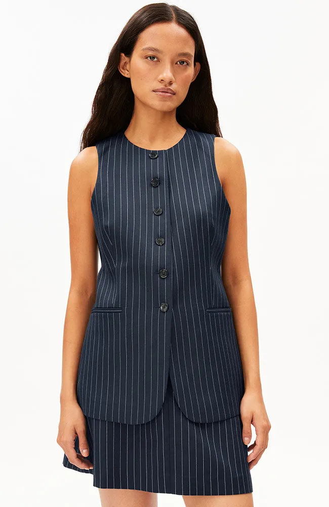 ARMEDANGELS ARMEDANGELS Damen vegan Weste Langer Nadelstreifen Dunkelblau & Beige, Extra dunkelblau, – Produktbild 1 von 1