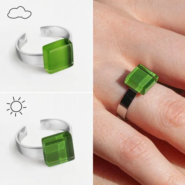 ALEXASCHA ALEXASCHA Geometrischer Ring aus Glas, mini, Grasgrün, – Produktbild 3 von 4