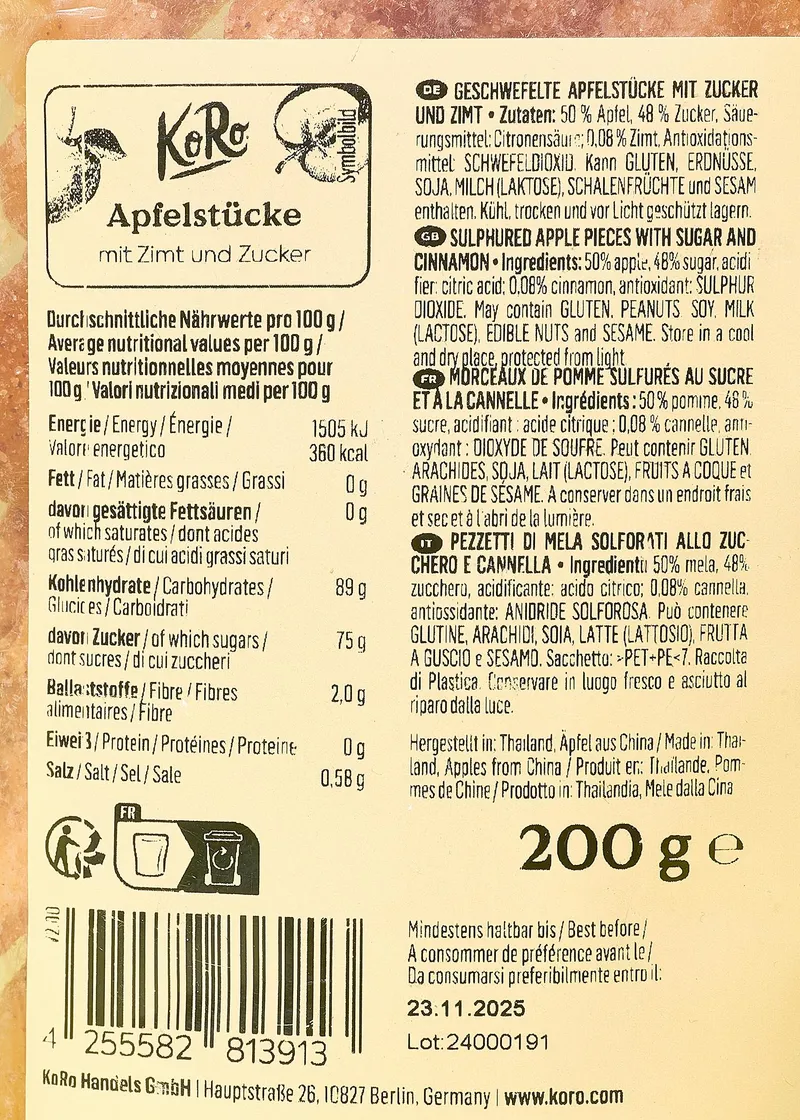 KoRo Apfelstücke mit Zimt und Zucker 200 g – Produktbild 5 von 5