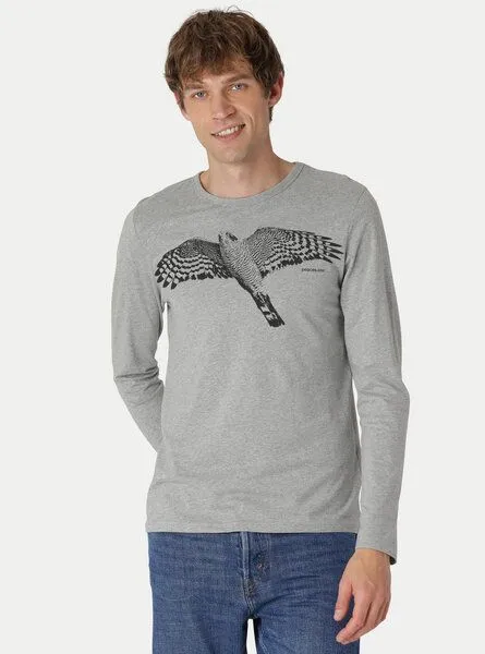 Peaces.bio - handbedruckte Biomode Peaces.bio - handbedruckte Biomode Bio-Herren-Langarmshirt "Sperber", Hellgrau, – Produktbild 2 von 3