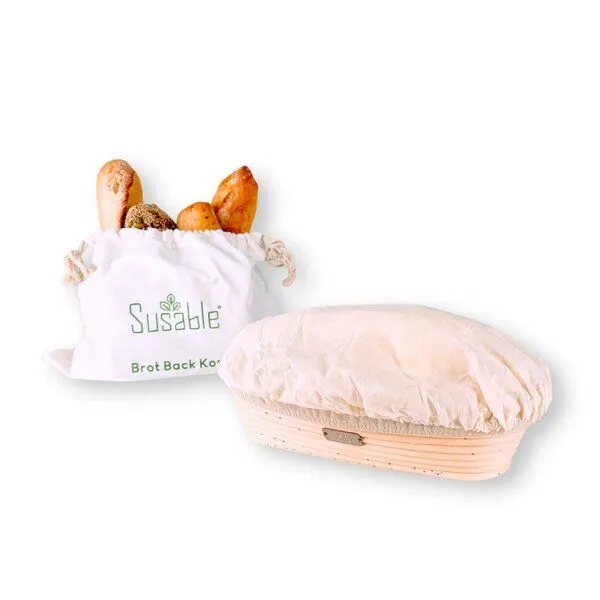 Susable Susable Oval Gärkörbchen für 2 kg Brot - mit 100% Baumwoll-Brotbeutel - Leineneinsatz und atmungsaktiver Abdeckung – Produktbild 1 von 3