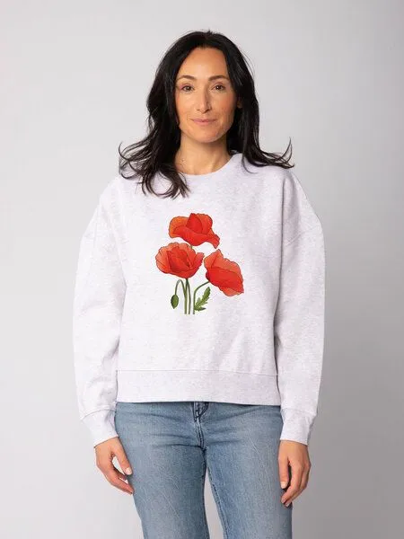 watapparel watapparel Sweatshirt Frauen Poppy Flowers, Cool heather grey, – Produktbild 2 von 2