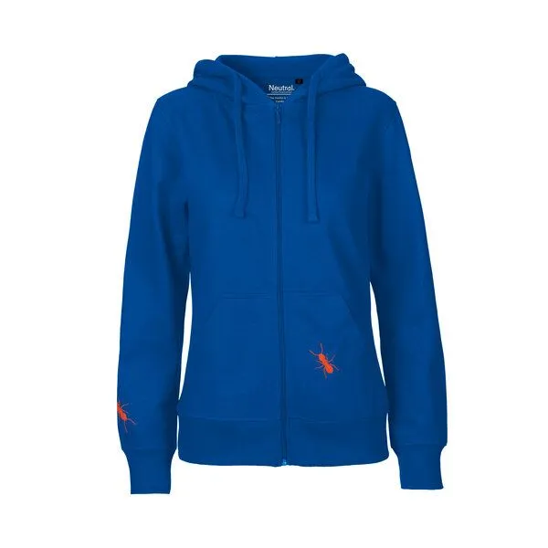 HANDGEDRUCKT HANDGEDRUCKT "Ameisen" Frauen Zip-HOODY aus reiner Biobaumwolle (kbA), Royal, – Produktbild 2 von 3