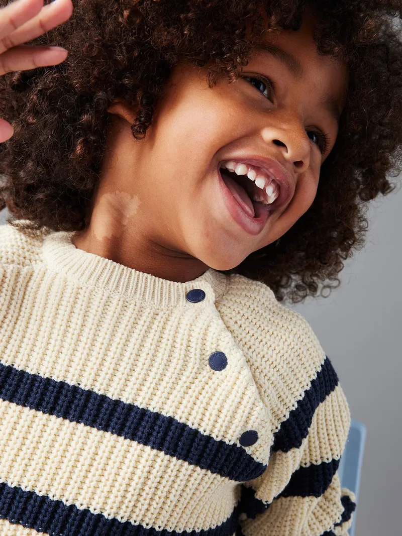 Vertbaudet Jungen Strickpullover mit Streifen, Wollweiß, – Produktbild 2 von 3