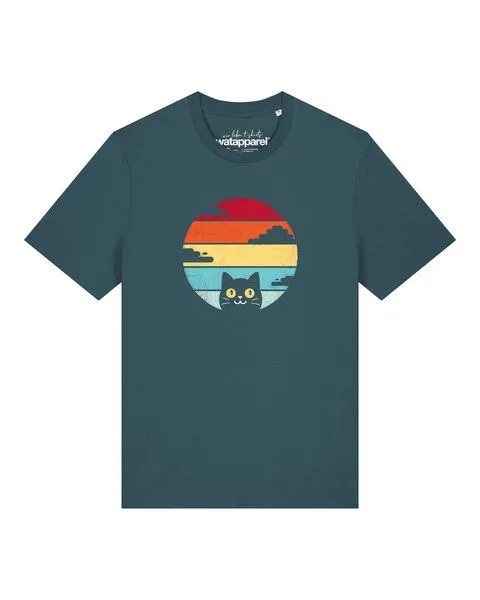 watapparel watapparel T-Shirt Unisex Retro Sunset Cat, Stargazer, – Produktbild 1 von 2