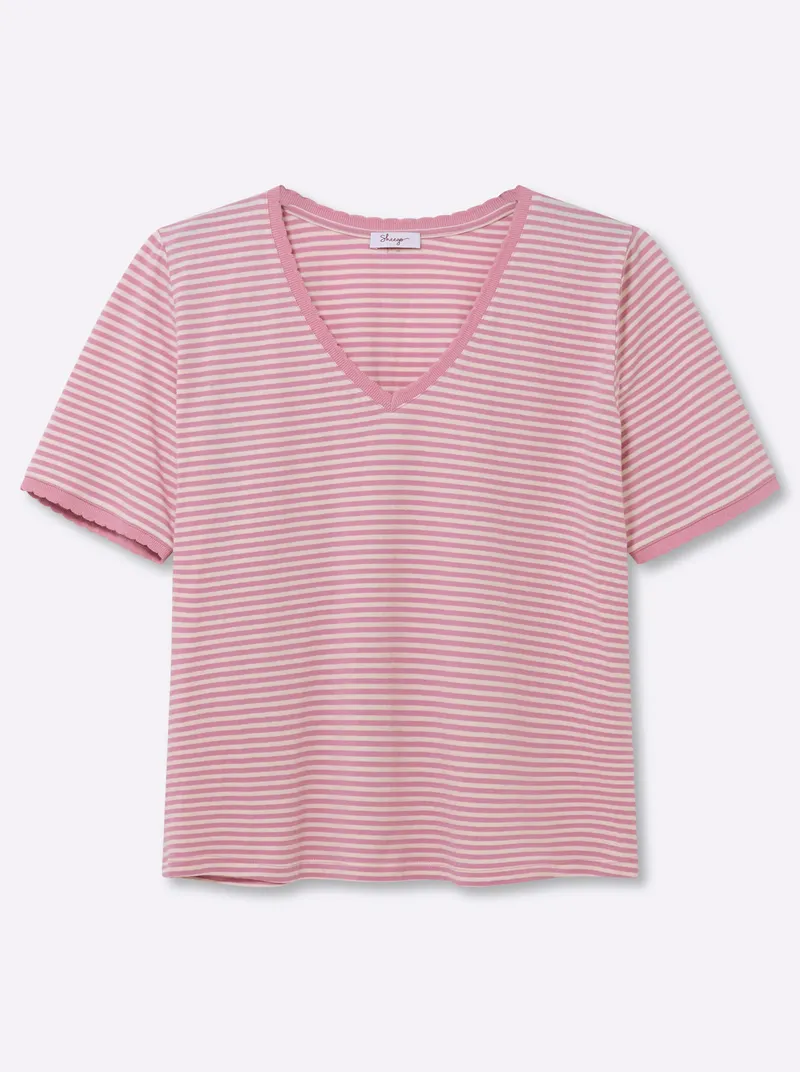 sheego sheego Ringelshirt ecru-altrosa-geringelt, Ecru-altrosa-geringelt, – Produktbild 1 von 2