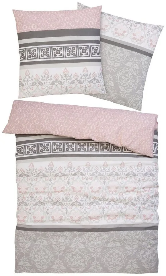 OTTO home Bettwäsche Cremona in Gr. 135x200, 155x220 cm u.a. Bettwäsche-Set mit Ornamenten, Polycotton recycelt, 2 teilig, romantische Bettwäsche in verschiedenen Qualitäten, ab Gr. 135x200 cm, Grau|rosa, – Produktbild 3 von 5