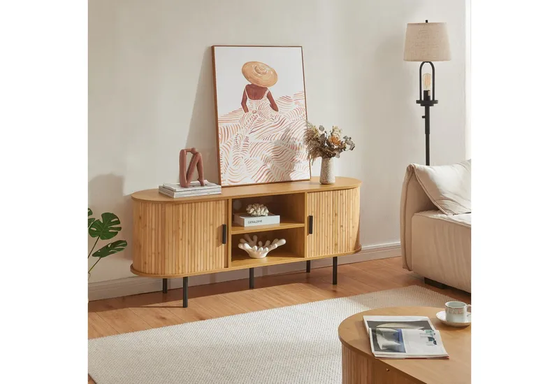 en.casa TV-Schrank »Tvedestrand« mit 2 Türen 140 x 40 x 55 cm Natur, Beige, – Produktbild 1 von 5