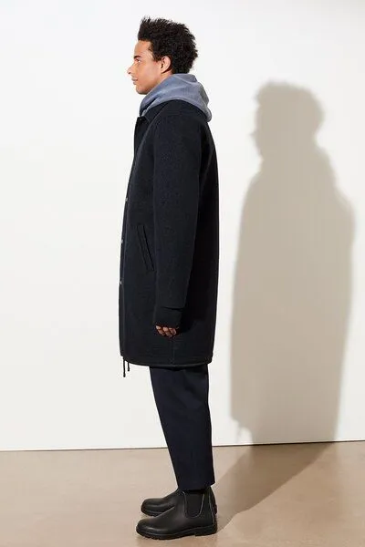 LangerChen LangerChen Kurzer Woll-Mantel mit Druckknöpfen und Rippe an Ärmel, Carbon (grau), – Produktbild 3 von 4