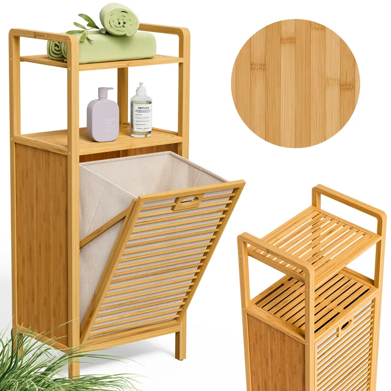 Casaria® Badregal Wäschekorb Bambus 43L Wäschesack herausnehmbar, Braun, – Produktbild 1 von 2
