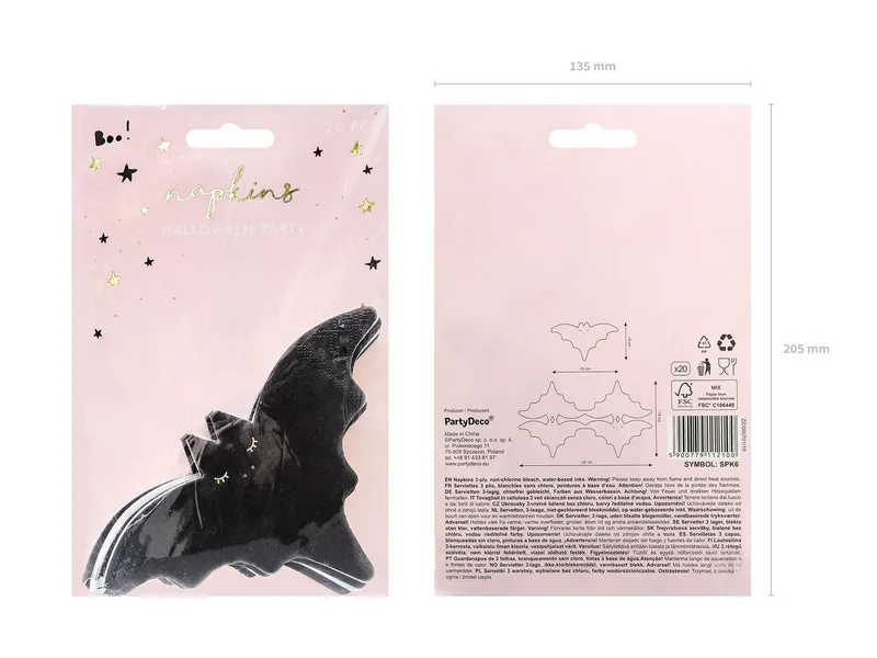 partydeco Papierserviette, Servietten Fledermaus 16x9cm 20 Stück, Schwarz, – Produktbild 5 von 5