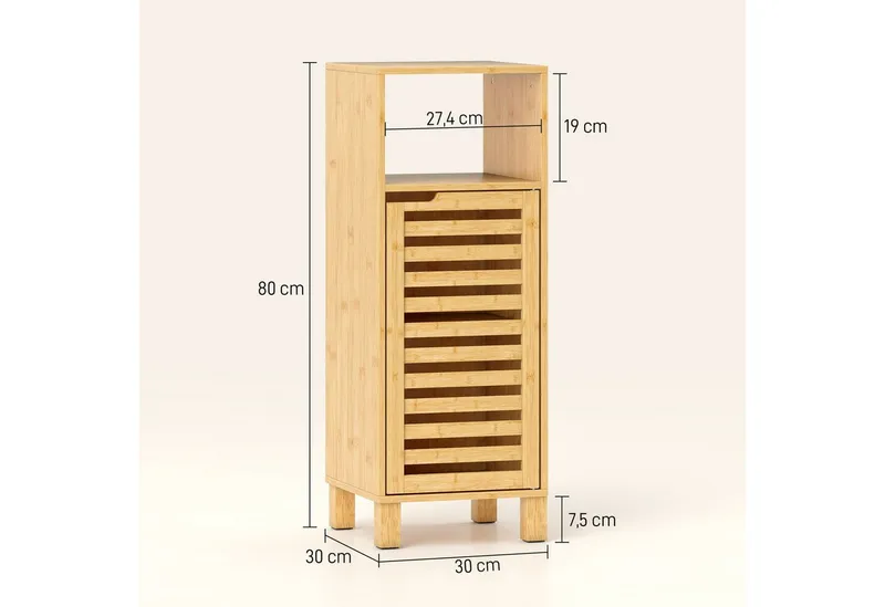HOMCOM HOMCOM Badkommode Toilettenschrank Beistellschrank schmal mit verstellbaren Regalen (Badschrank, 1 St., Badezimmerschrank), für Badezimmer, kleine Räume, 30 x 30 x 80 cm, Beige, – Produktbild 3 von 5