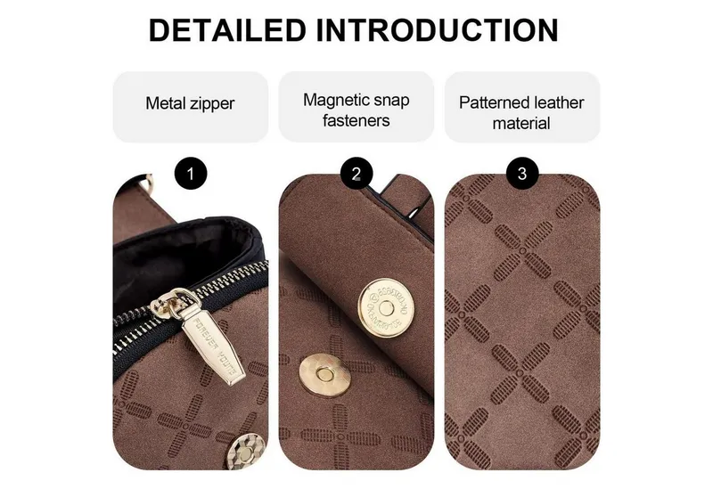 LuxusKollektion Umhängetasche Handytasche RFID-Blockierung große Kapazität Damen Kunstleder, Beige|braun|schwarz, – Produktbild 3 von 5