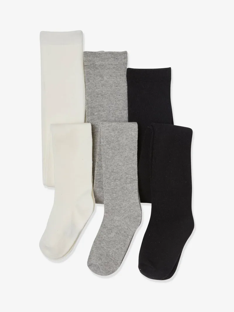 Vertbaudet 3er-Pack Mädchen Strumpfhosen BASIC, Pack grau meliert, – Produktbild 1 von 3