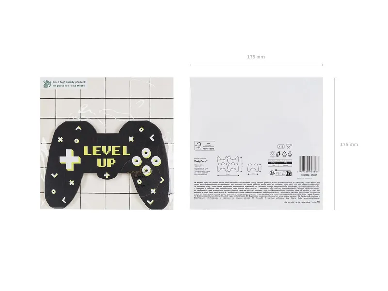 partydeco Papierserviette, Servietten Gamepad 11,5x16cm 12 Stück Schwarz, Schwarz, – Produktbild 2 von 2