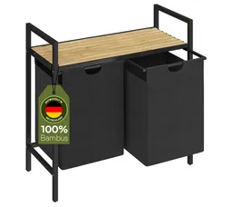 STEELSØN Wäschekorb Rigil aus Metall (2 Fächer (90 L) mit 1 Bambus-Ablage, schwarz), auch verfügbar mit 3 oder 4 Fächern, ausziehbar & abnehmbar – Produktbild 1 von 1