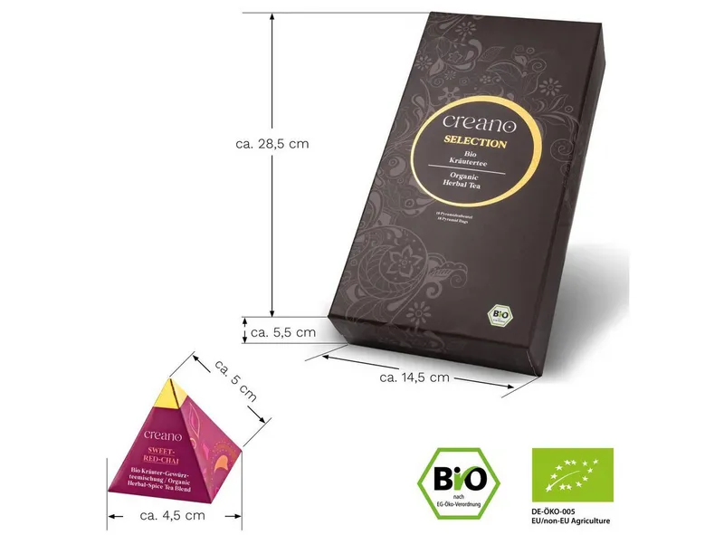 Creano Tee Bio Kräutertee 18er Pyramiden Geschenkset „ORGANIC HERBAL TEA“*, 1 x 18 St. (18 Bio-Pyramiden-Teebeutel) – Produktbild 2 von 5